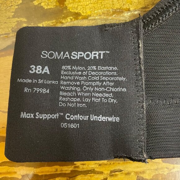 Soma Sport Max Support Contour Underwire Sports Bra Black Blue Sz 38A 051601 - Picture 6 of 6